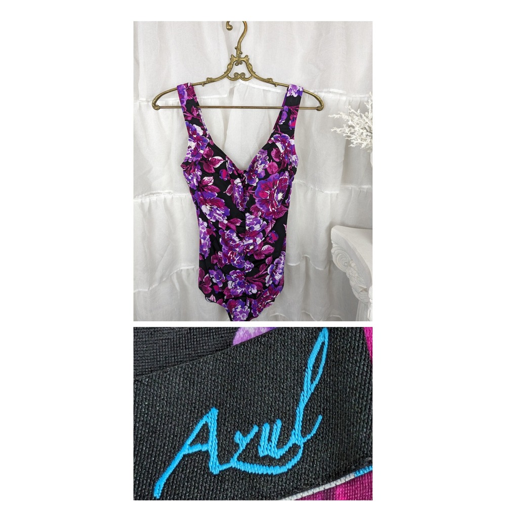 Ayul Black Purple Floral One Piece Swimsuit Size 16W
